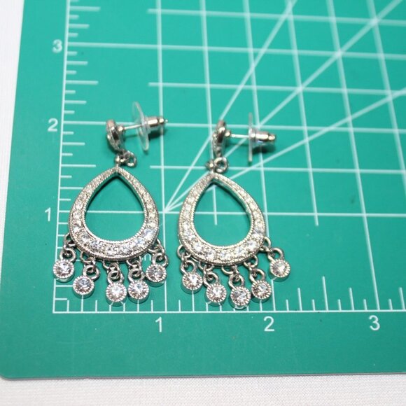 Silver CZ Chandelier Pierced Earrings - Picture 11 of 13